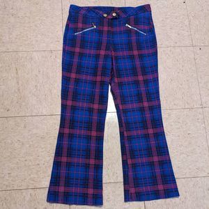 Pink & Blue Plaid Flare Dress Pants; Size 8 Petite or Cropped; stretch, pockets